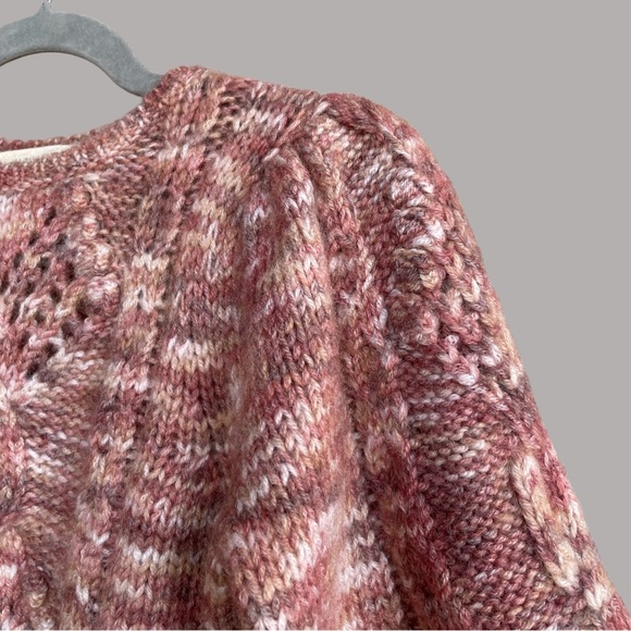 SEZANE Red Mohair Wool Cable Knit Short 3/4 Puff Sleeve Sweater Giulia Jumper XS - Picture 9 of 12